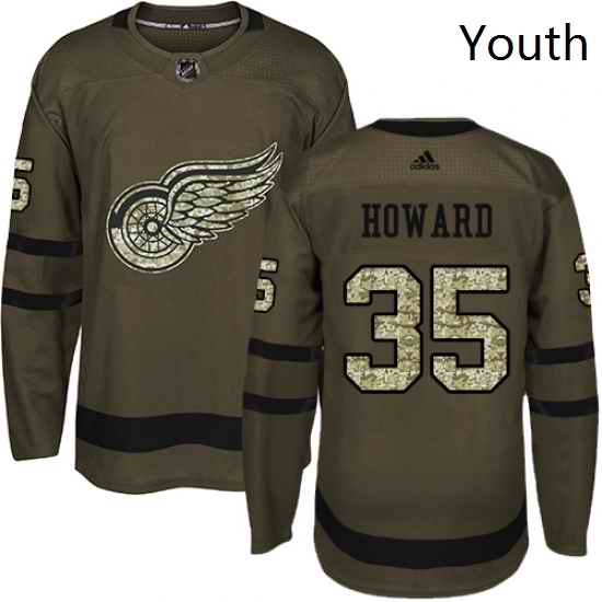 Youth Adidas Detroit Red Wings 35 Jimmy Howard Premier Green Salute to Service NHL Jersey